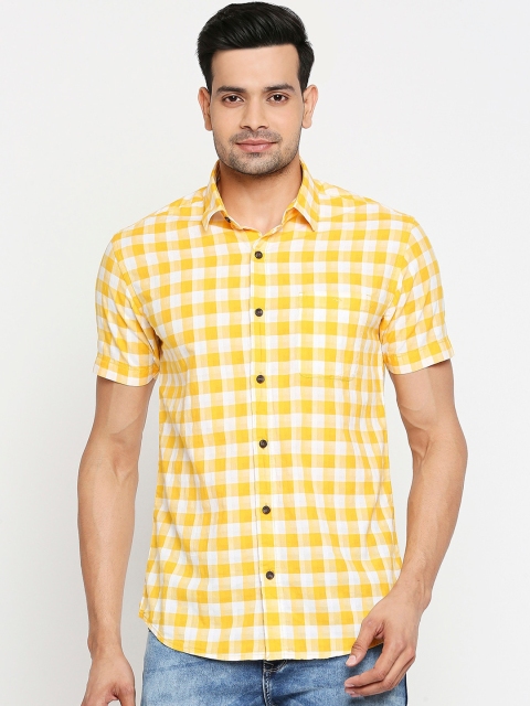 Mufti Men Yellow & White Slim Fit Checked Casual Shirt