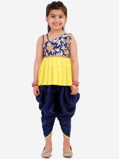 KID1 Girls Navy Blue & Yellow Printed Top with Dhoti Pants