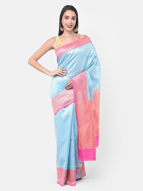 Neerus Blue Woven Design Art Silk Saree