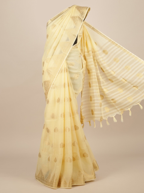 Pothys Cream-Coloured & Golden Jute Silk Woven Design Saree