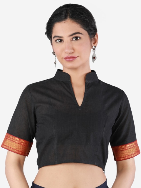 Llajja Women Black Solid Non-Padded Saree Blouse