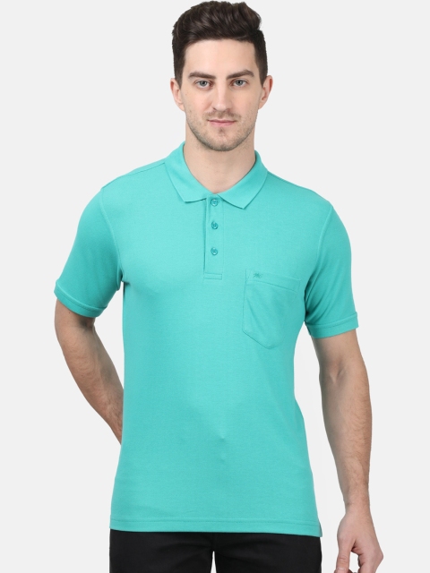 Monte Carlo Men Green Solid Polo Collar T-shirt