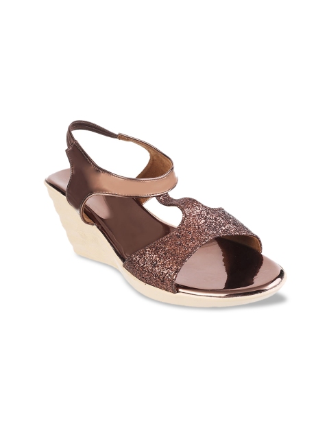 WALKWAY Women Bronze-Toned Embellished Wedges
