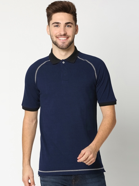 Bewakoof Men Navy Blue Solid Polo Collar T-shirt