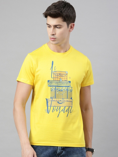 QUANCIOUS Men Yellow Printed Round Neck Sustainable T-shirt