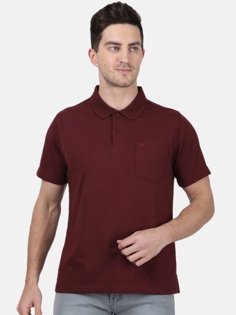 Monte Carlo Men Maroon Solid Polo Collar T-shirt