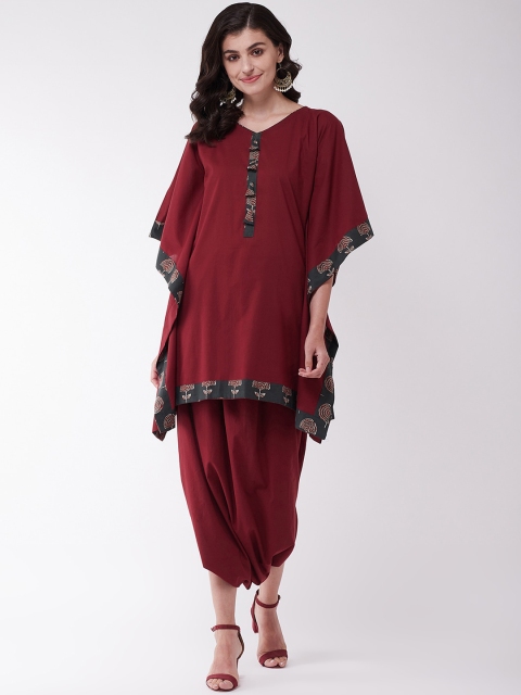 InWeave Women Maroon Solid Kurta with Cowl Dhoti Pants