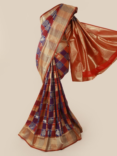 Pothys Multicoloured Art Silk Checked Banarasi Saree, Multi