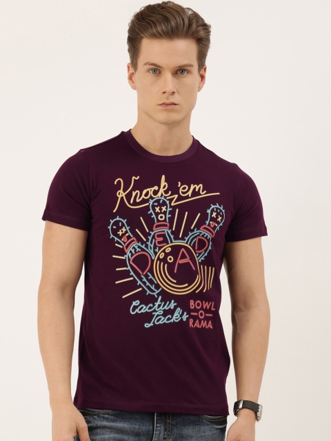 QUANCIOUS Men Maroon Printed Round Neck Sustainable T-shirt