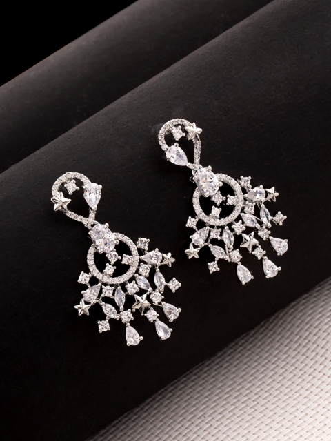 Studio Voylla Silver-Toned Contemporary Drop Earrings