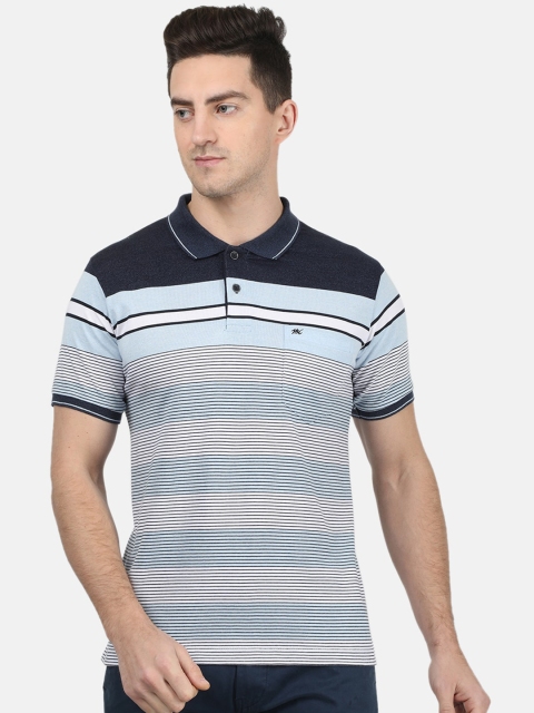 Monte Carlo Men Blue Striped Polo Collar T-shirt