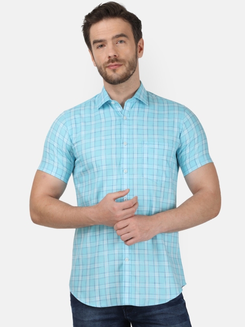 Monte Carlo Men Blue & White Checked Cotton Regular Fit Casual Shirt