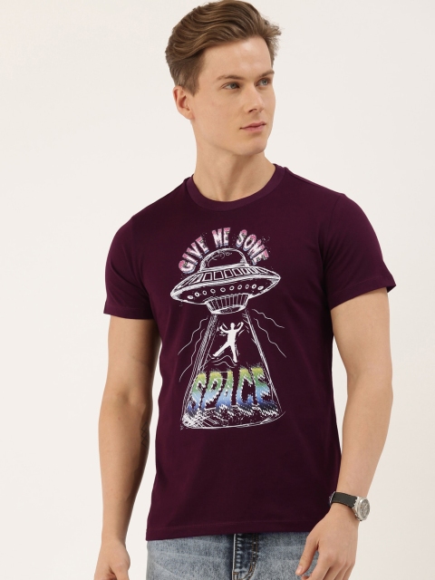 QUANCIOUS Men Maroon Printed Round Neck Sustainable T-shirt