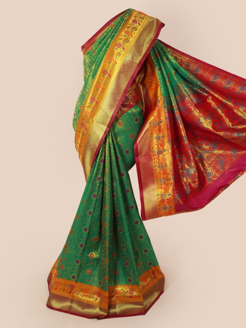 Pothys Green & Red Art Silk Floral Woven Design Banarasi Saree