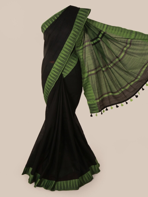 Pothys Black Solid Linen Blend Saree