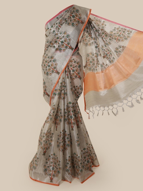Pothys Grey Printed Tissue Saree