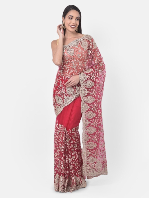 Neerus Pink Embroidered Net Saree