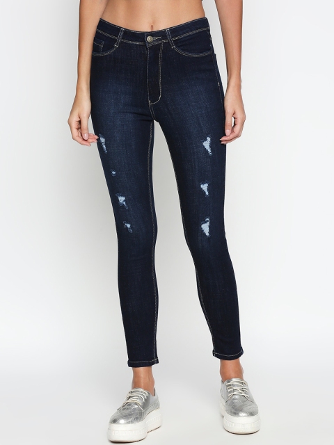 fungus Women Blue Slim Fit High-Rise Mildly Distressed Stretchable Jeans