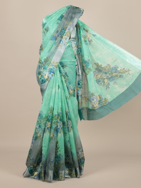 Pothys Green Printed Jute Silk Saree