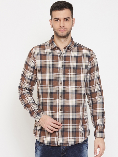 Octave Men Brown & White Regular Fit Checked Casual Shirt