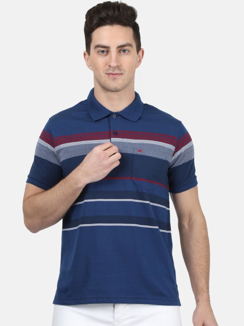 Monte Carlo Men Blue Striped Polo Collar T-shirt
