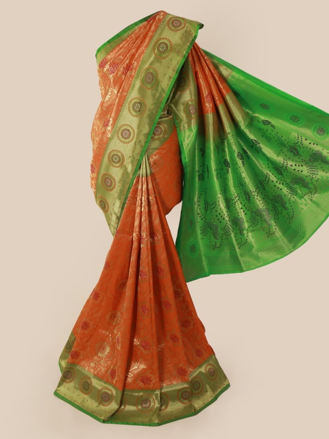 Pothys Orange & Green Art Silk Woven Design Banarasi Saree