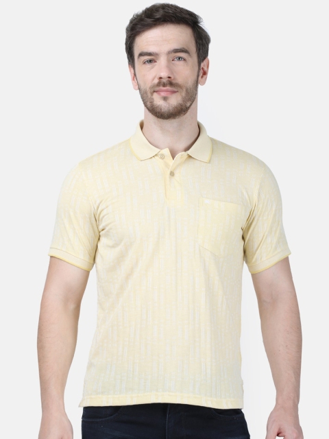 Monte Carlo Men Yellow Self Design Polo Collar T-shirt