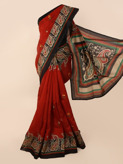 Pothys Red Printed Cotton Blend Saree