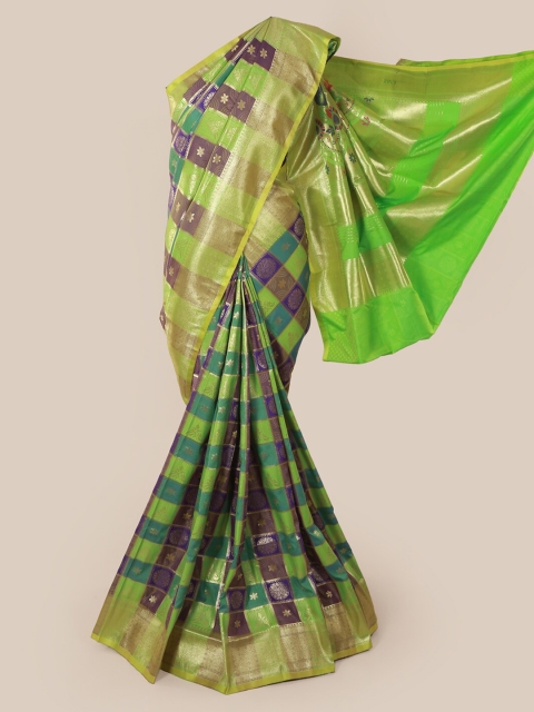 Pothys Green Checked Art Silk Saree