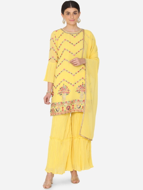 BOMBAY SELECTIONS Women Yellow & Gold-Toned Embroidered Kurti with Sharara & Dupatta
BOMBAY SELECTIONS Women Yellow & Gold-Toned Embroidered Kurti with Sharara & Dupatta