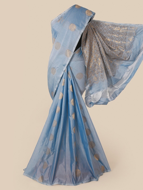Pothys Blue & Golden Ethnic Motifs Zari Woven Design Saree