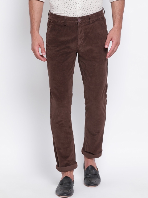 Turtle Men Brown Slim Fit Solid Regular Trousers