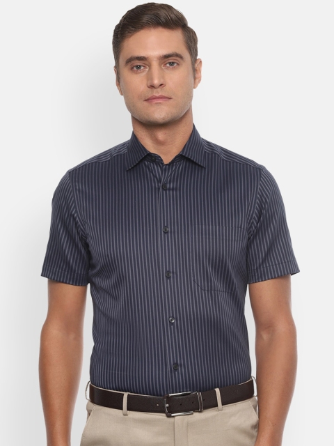 Louis Philippe Men Navy Blue & White Regular Fit Striped Formal Shirt