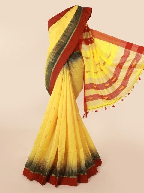 Pothys Yellow & Red Cotton Blend Solid Saree