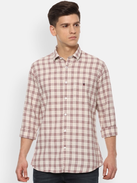 Louis Philippe Sport Men Beige & Brown Slim Fit Checked Casual Shirt