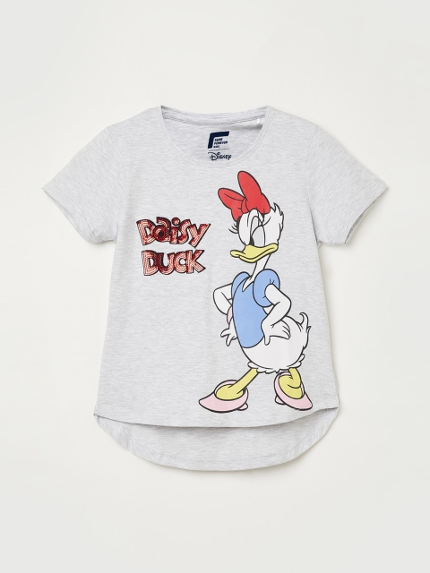 Fame Forever by Lifestyle Grey Melange & Blue Donald Duck Printed Regular Top