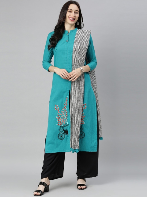 Neerus Women Sea Green Kurta