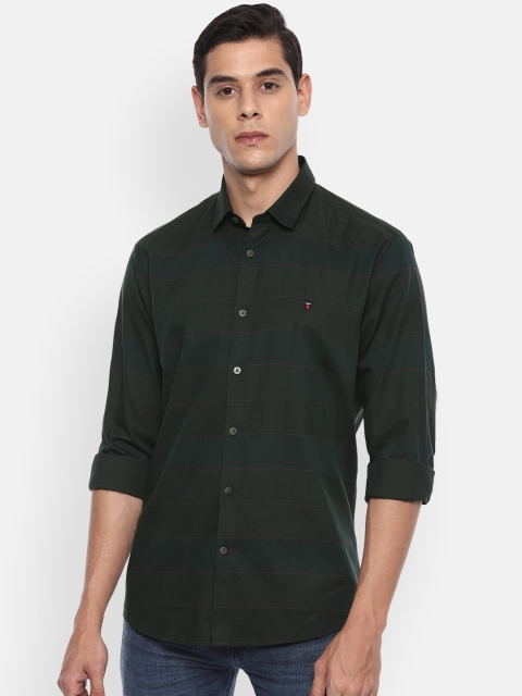 Louis Philippe Sport Men Olive Green & Yellow Slim Fit Striped Casual Shirt