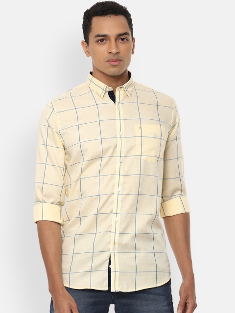 Van Heusen Sport Men Yellow & Blue Cotton Slim Fit Checked Casual Shirt