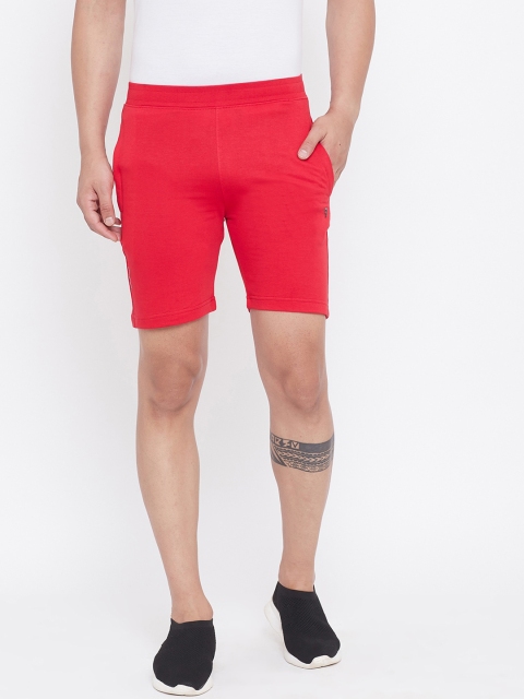 Okane Men Red Solid Cotton Regular Fit Sports Shorts
