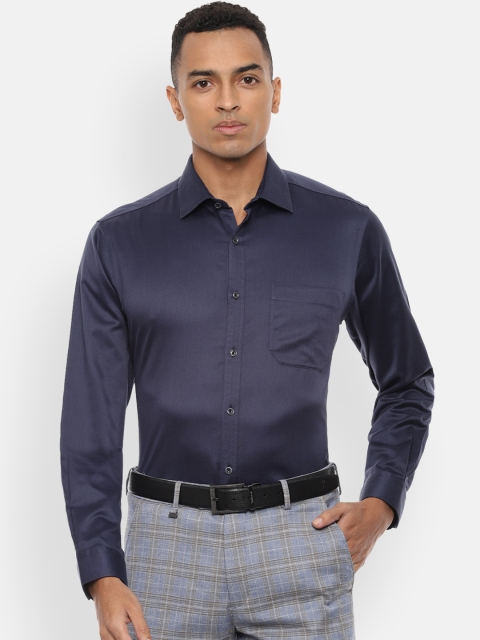 Van Heusen Men Navy Blue Regular Fit Micro Patterned Formal Shirt