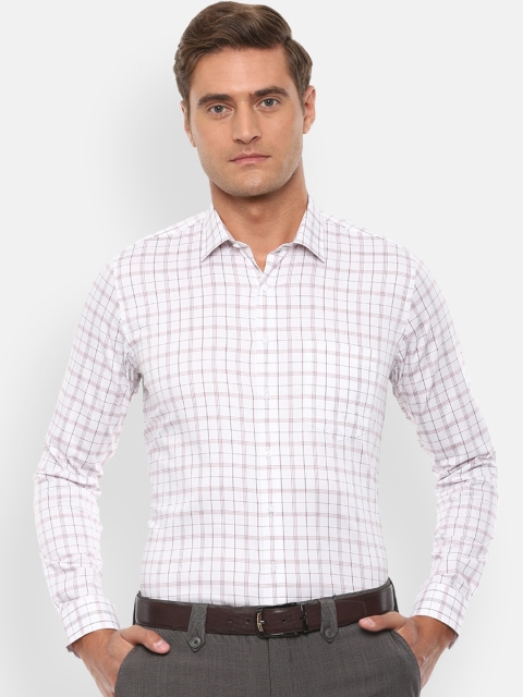 Van Heusen Men White & Maroon Slim Fit Checked Formal Shirt