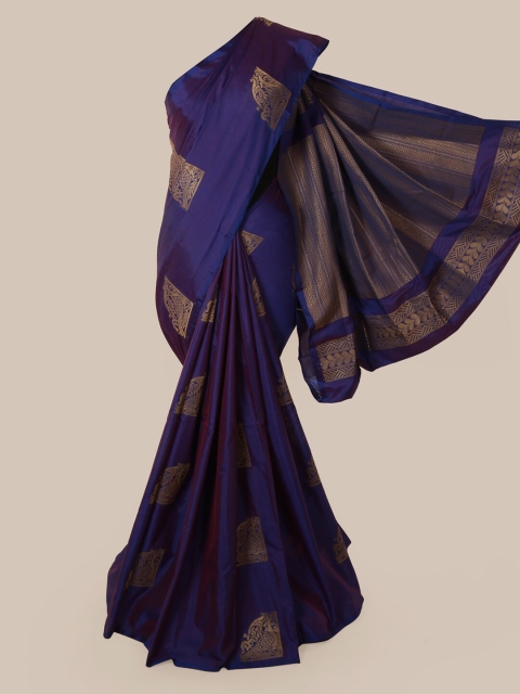 Pothys Navy Blue & Golden Ethnic Motifs Zari Woven Design Saree