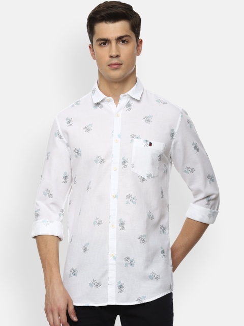 Louis Philippe Jeans Men White Slim Fit Printed Cotton Casual Shirt