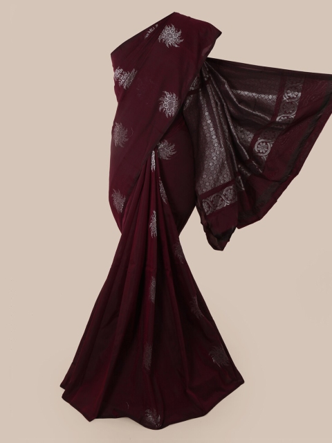 Pothys Burgundy & Silver Woven Design Saree