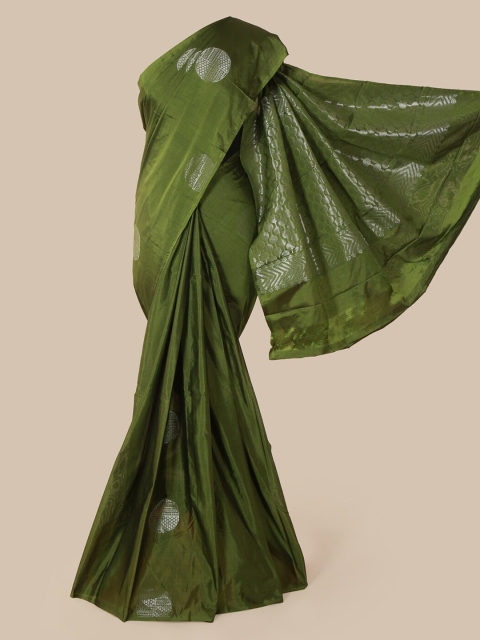 Pothys Olive Green & Silver Geometric Zari Woven Design Saree