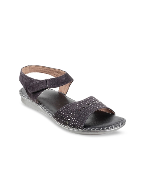 Mochi Women Grey Embellished Open Toe Flats