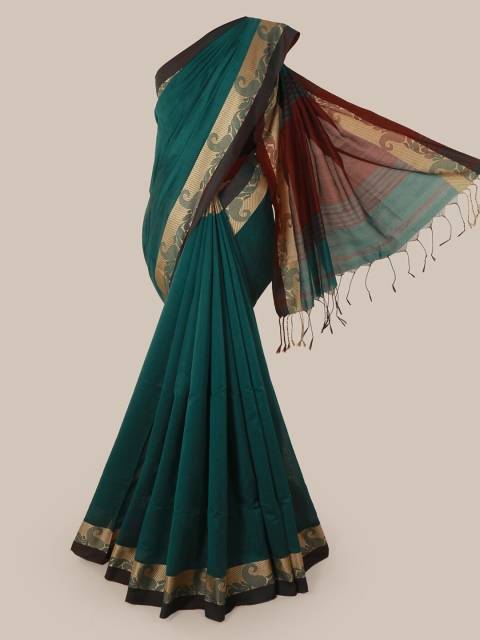 Pothys Green Solid Cotton Blend Saree