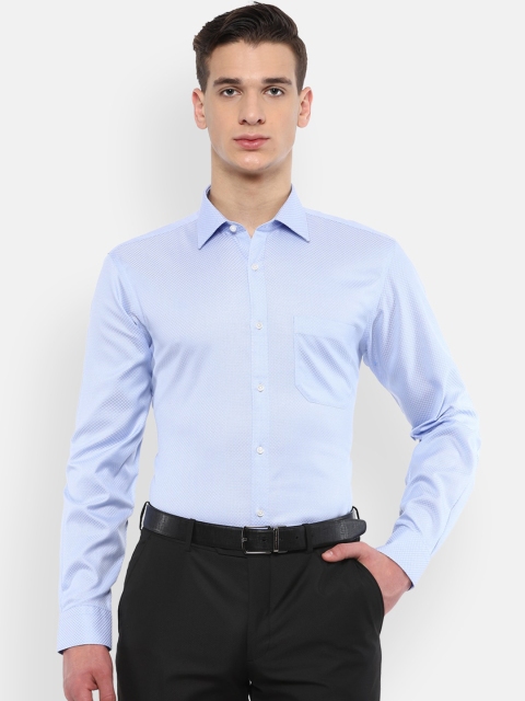 Van Heusen Men Blue Regular Fit Self Design Casual Shirt