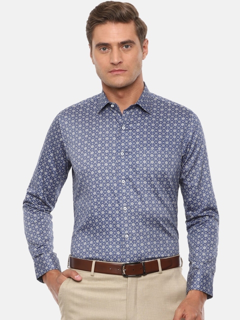 Van Heusen Men Blue Slim Fit Printed Cotton Casual Shirt